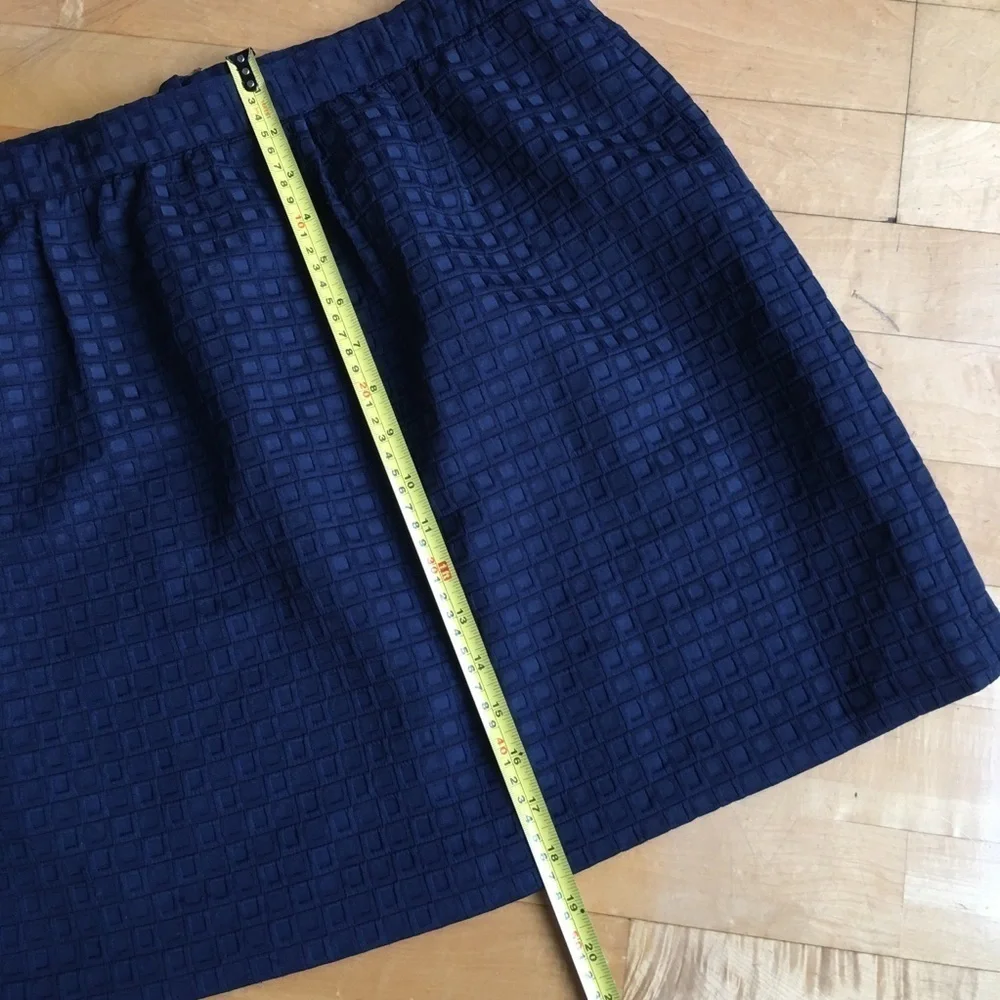 Katherine Barclay Mini Skirt, Abstract, Mod, Classic Navy Blue, Gold, Size 14